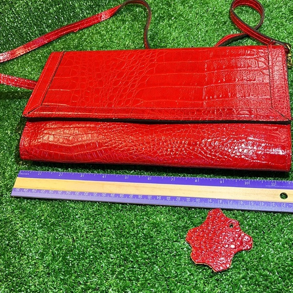 CUIR VERITABLE | Red Snakeskin Leather Bag/Clutch Made in Italy - Picture 7 of 8